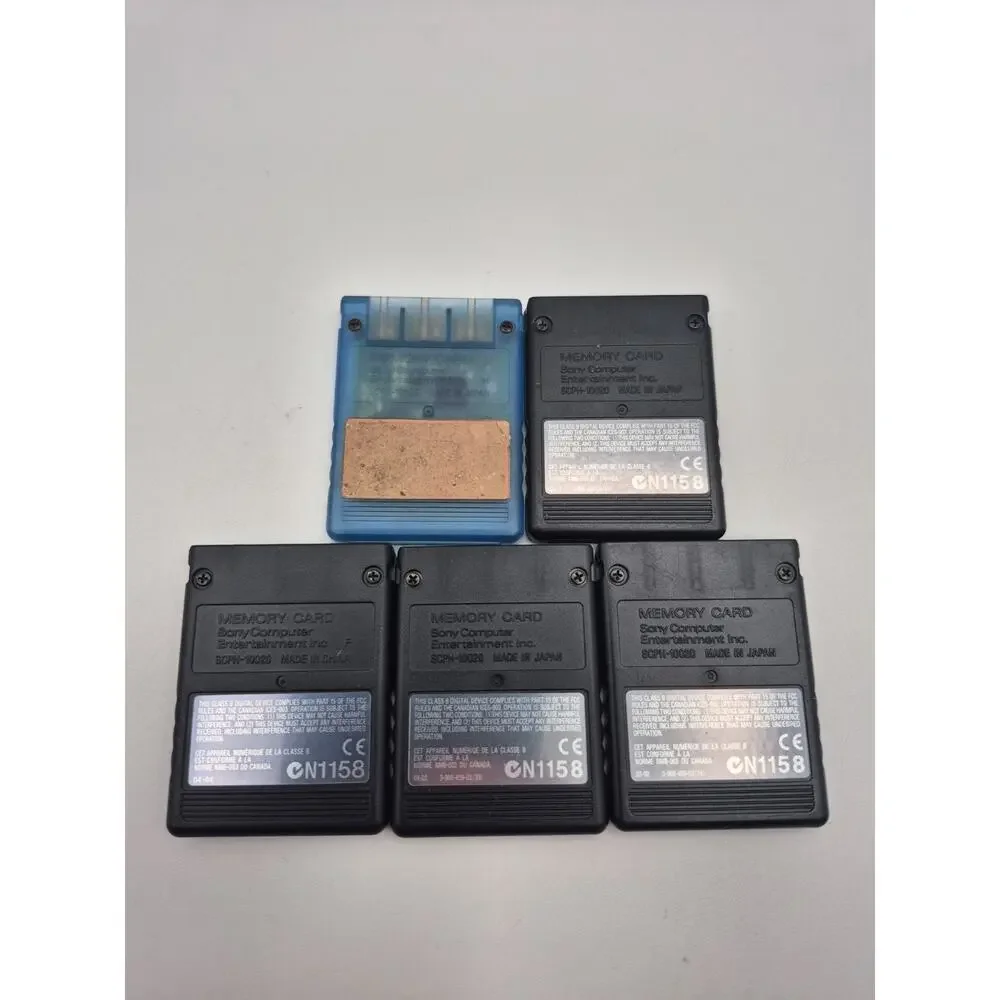 Lot of 5 PlayStation 2 8MB Memory Cards 4 Black 1 Blue SCPH-10020 Tested